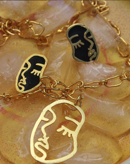 Face Diagram Black and Gold Necklace